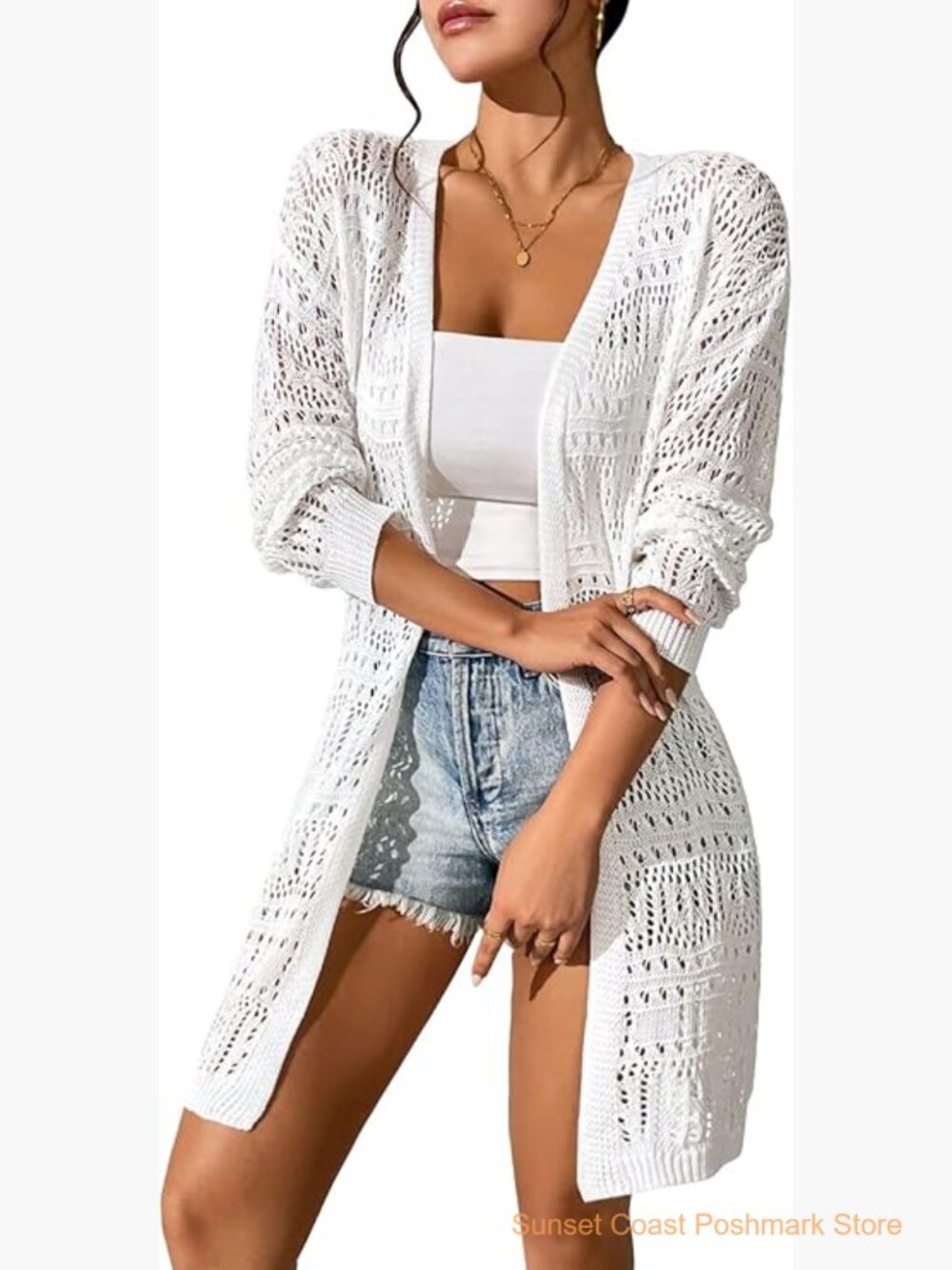 Long Crochet Cardigan Boho Lace Duster Lightweight Open Front Kimono